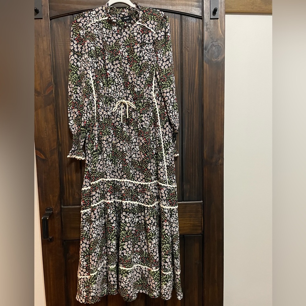 ME+EM Floral Long Sleeve Dress - Black, White, Green, Red